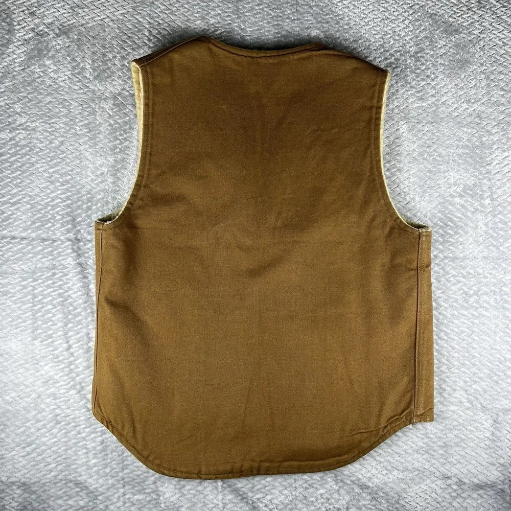 Carhartt Vest Mens M Brown Duck Sherpa Lined USA Made Workwear Zip Vintage 6SV